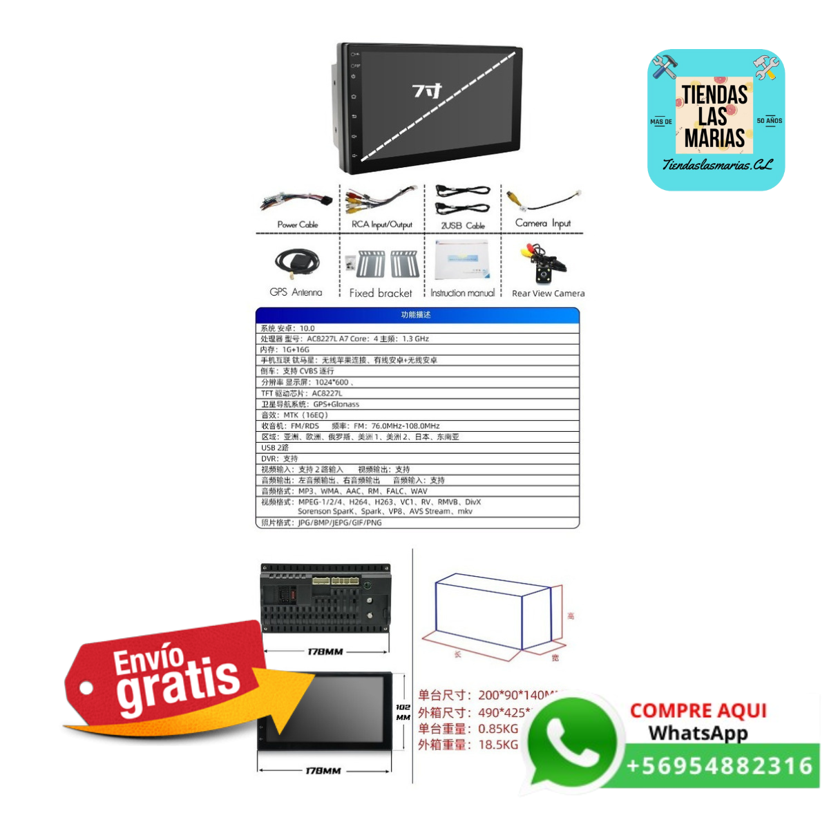 ¡Conduce con estilo! Radio Android 10.1" Pantalla táctil ✨ GPS Bluetooth Wifi + Cámara Retroceso ¡Tu auto nunca será el mismo! (OB)