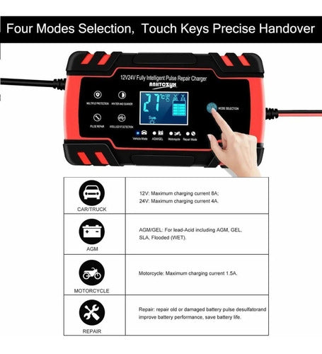 Cargador De Batería Inteligente 12/24v 8a 150ah Coche