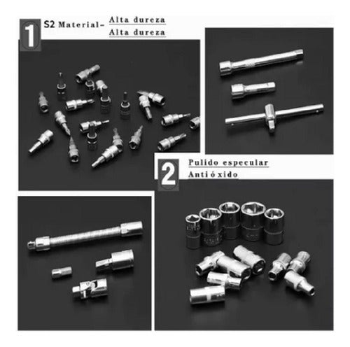 Juego De Herramientas Mecánicas Dados Llaves Acero 46 Pcs