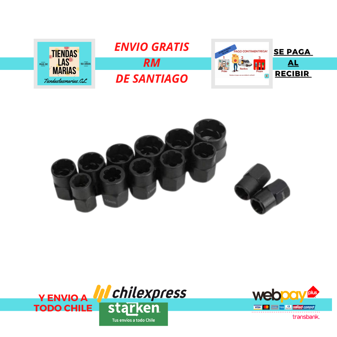 Set Dados Extractores Pernos Y Tuercas Rodadas 9 A 19mm