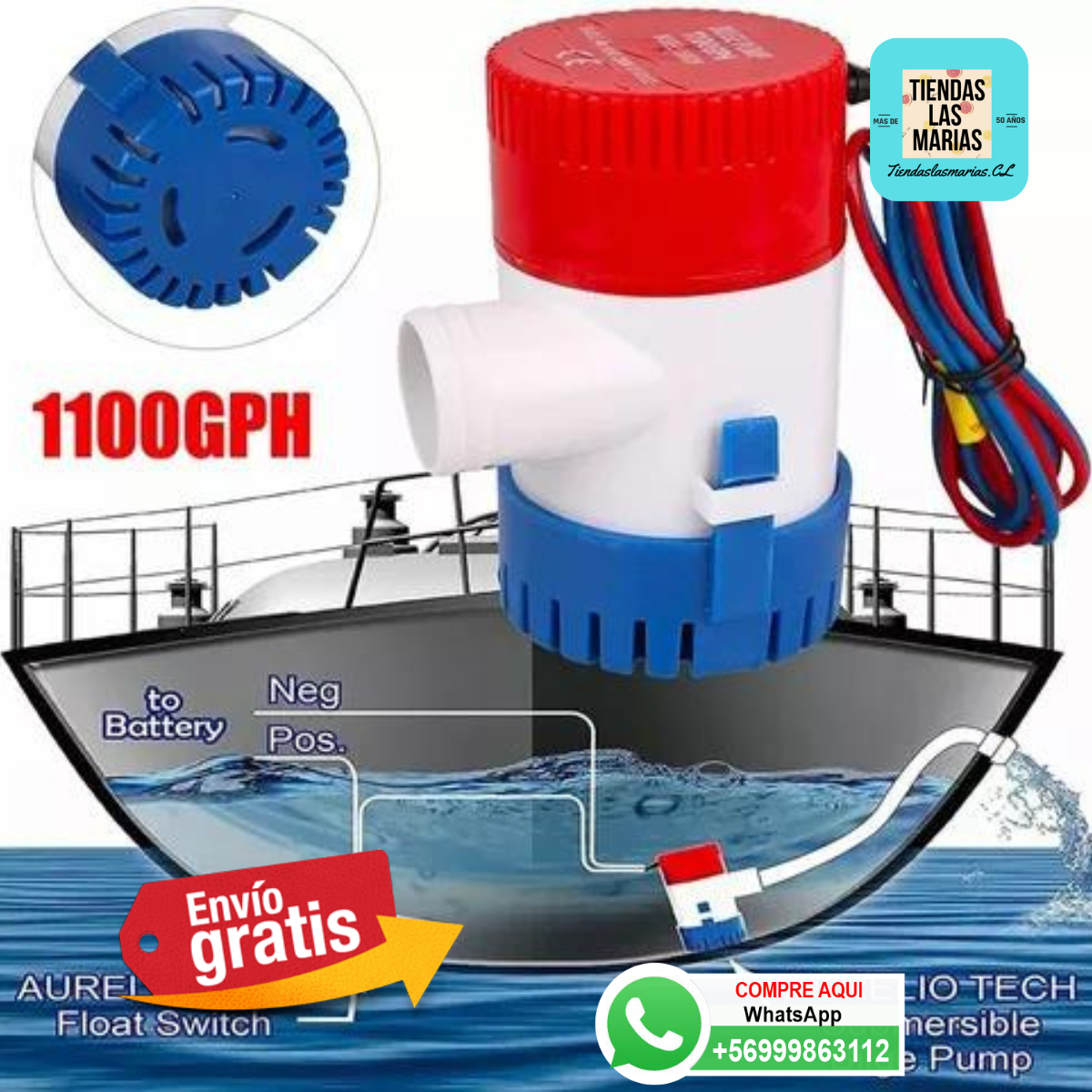 ¡Adiós al agua!  Bomba eléctrica sumergible 12V 1100 GPH ️ para tu barco (BO)