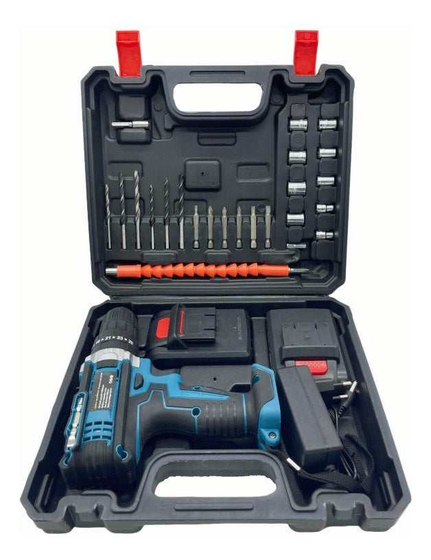 Taladro Percutor Inalambrico 2 Baterías Maleta Y Accesorios Color Azul