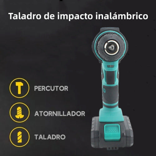 Taladro Percutor Inalambrico 2 Baterías Maleta Y Accesorios Color Azul