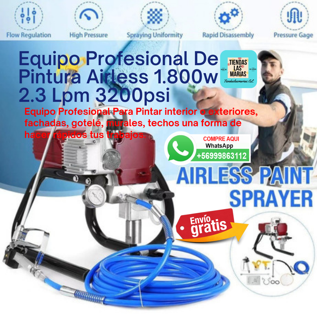 Equipo Profesional De Pintura Airless 1.800w 2.3 Lpm 3200psi