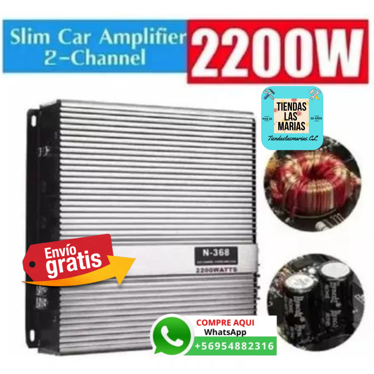 ¡Potencia tu música al máximo!  Amplificador Auto Estéreo 2 Canales 2200w 12v (OF)