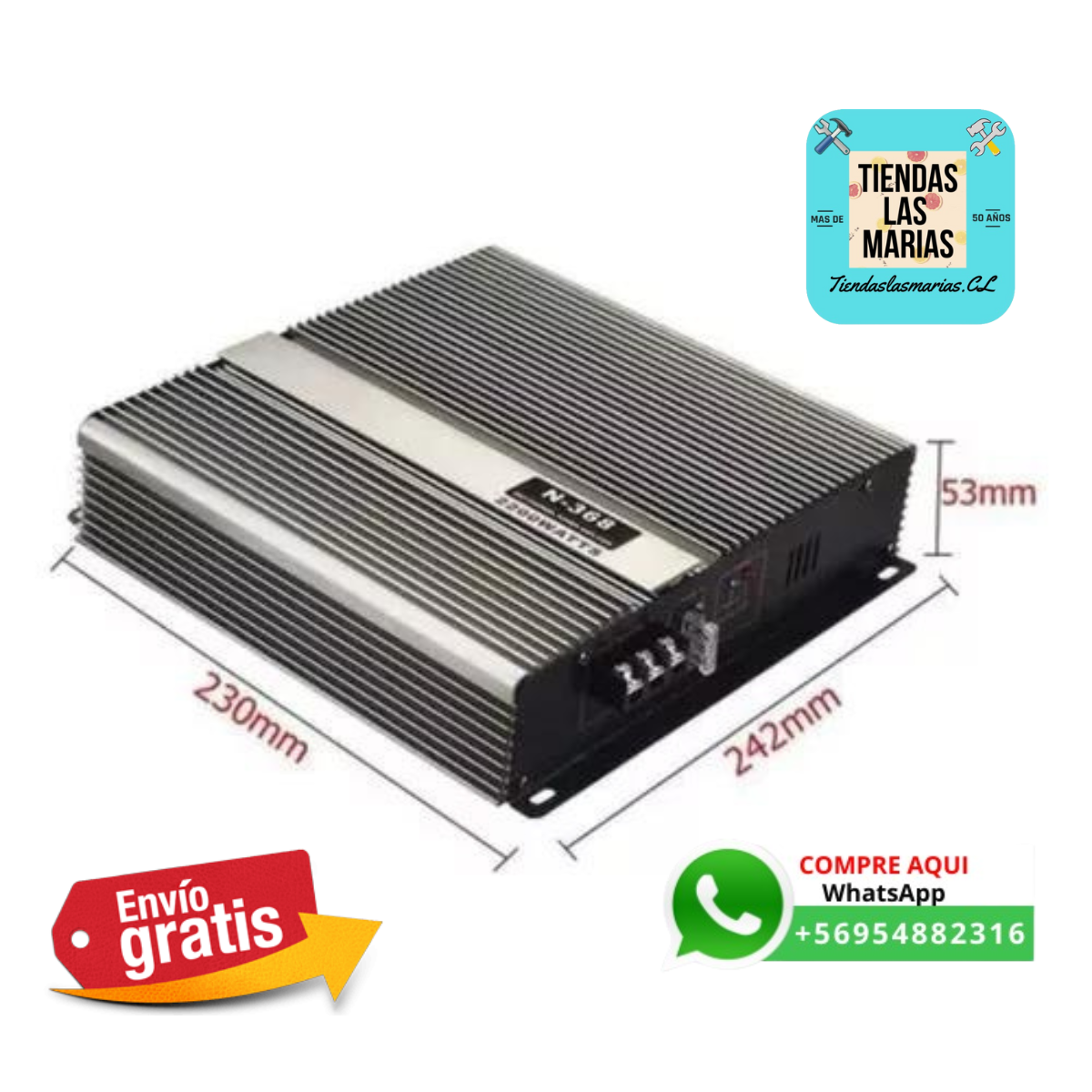 ¡Potencia tu música al máximo!  Amplificador Auto Estéreo 2 Canales 2200w 12v (OF)