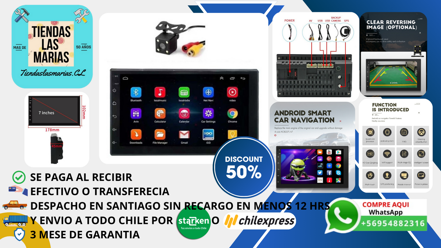 ¡Conduce con estilo!  Radio Android 10.1"  Pantalla táctil ✨ GPS  Bluetooth  Wifi  + Cámara Retroceso  ¡Tu auto nunca será el mismo! (OB)