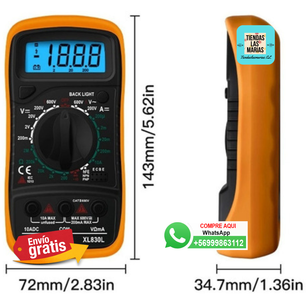 ¡Tester Digital Multifunción! Mide Amperaje, Voltaje, Ohms, Diodos y más! (OF)