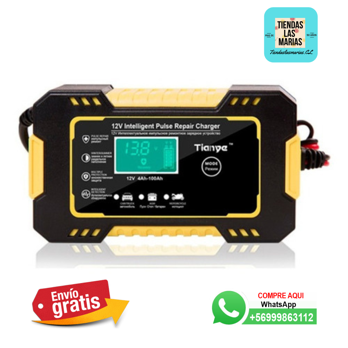 ¡Tu auto nunca más te dejará tirado! Cargador Batería Automóvil 12v 6a Lcd Carga Inteligente ⚡️ (OB)