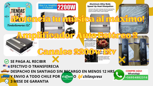 ¡Potencia tu música al máximo!  Amplificador Auto Estéreo 2 Canales 2200w 12v (OF)