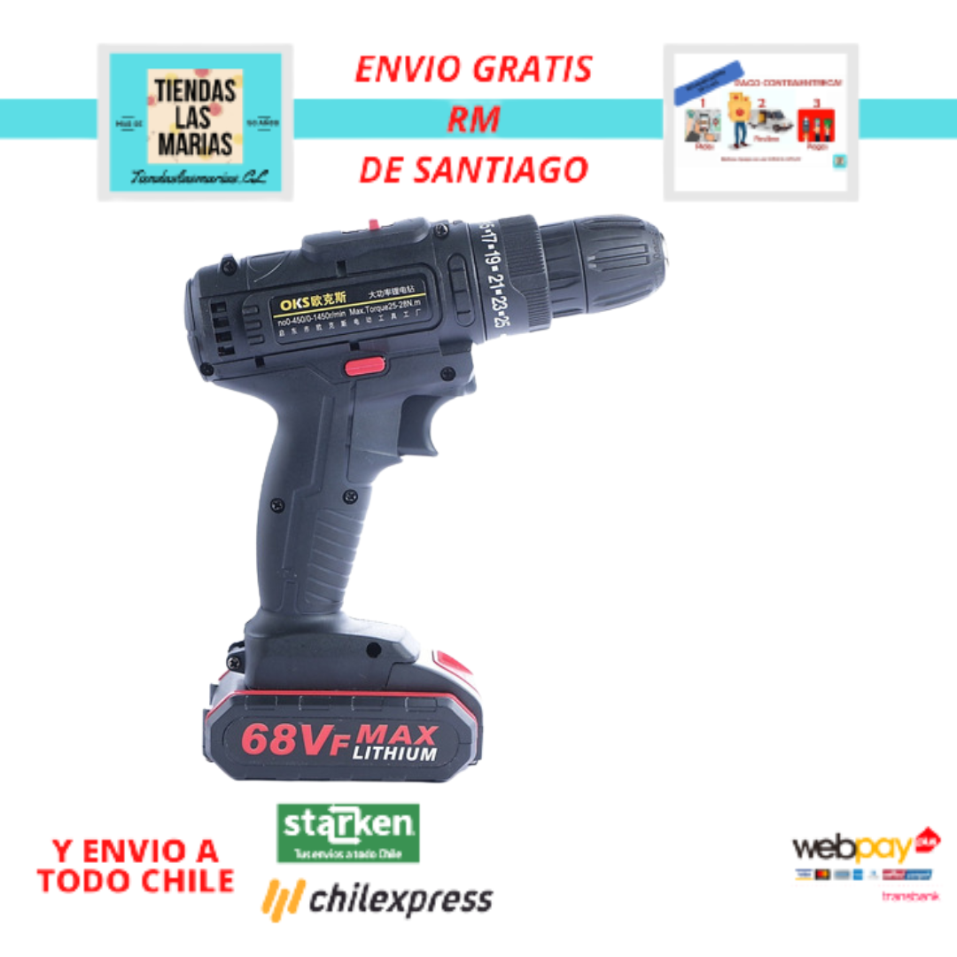 DISPONIBLE YA Taladro Atornillador 68v Inalambrico 2 Baterias 29 Accesorio (OF)