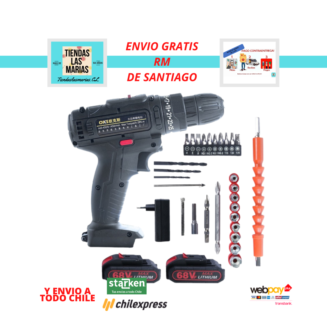 DISPONIBLE YA Taladro Atornillador 68v Inalambrico 2 Baterias 29 Accesorio (OF)